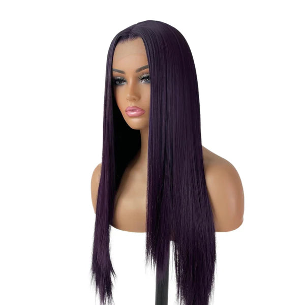Deep Purple Lace Frontal Wig model wearing