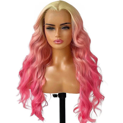 Model Wearing Ombré Pink and Blonde Pre-plucked Wig