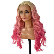 Model Wearing Ombré Pink and Blonde Pre-plucked Wig