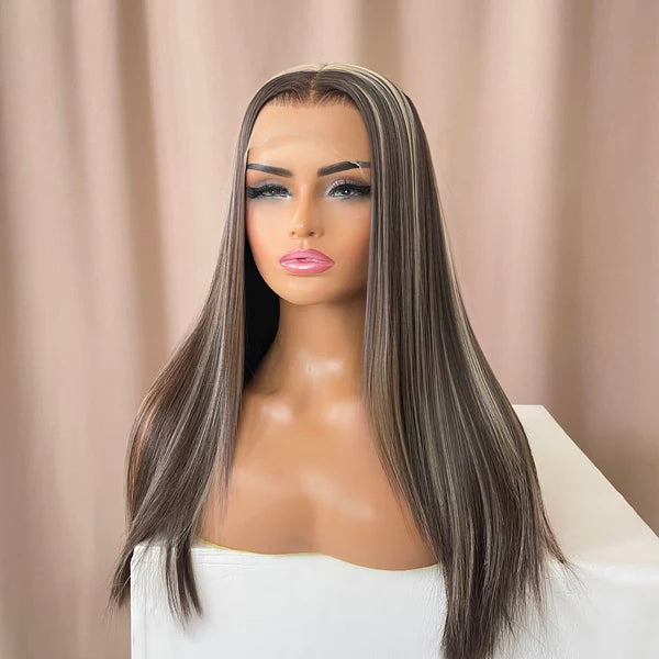 Brown & Blonde Highlights Lace Frontal Wig front view