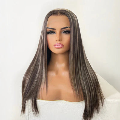 Brown & Blonde Highlights Lace Frontal Wig front view