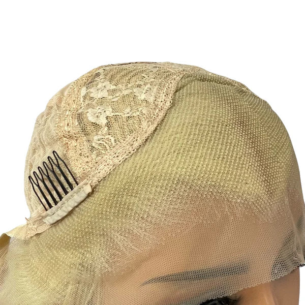 Model Wearing Ombré Pink and Blonde Pre-plucked Wig