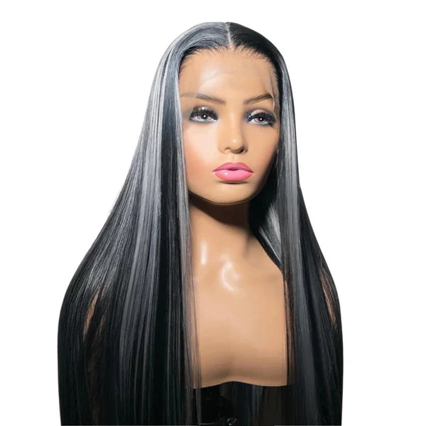 Black & Platinum Blonde Highlighted Lace Frontal Wig – Bold Meets Beauty