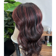 Balayage Remy Human Hair Lace Front Wig/ Black Red