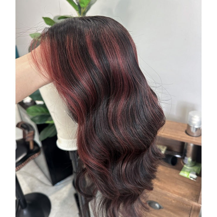 Balayage Remy Human Hair Lace Front Wig/ Black Red