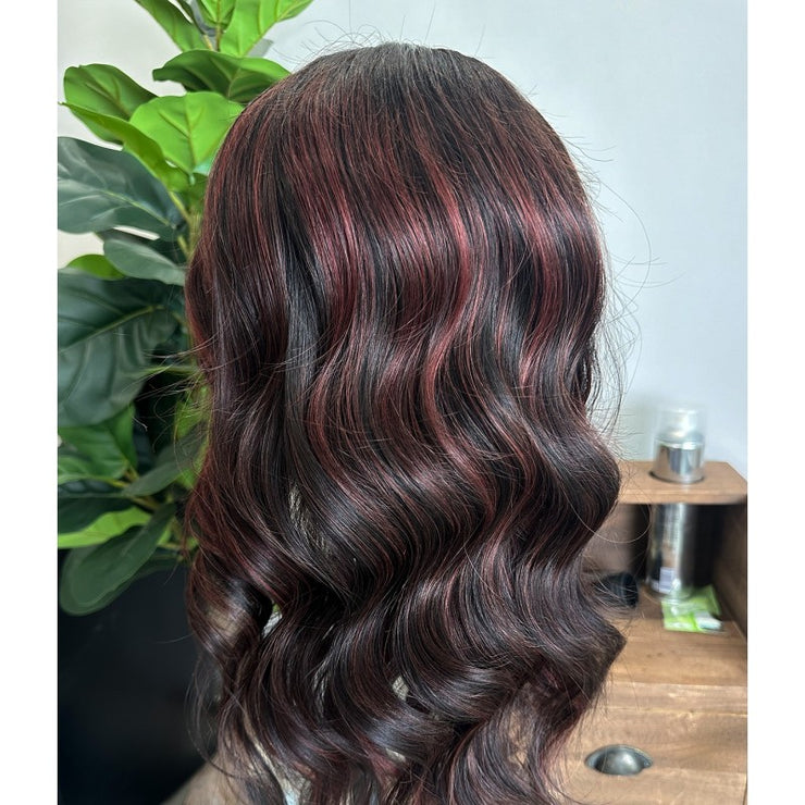 Balayage Remy Human Hair Lace Front Wig/ Black Red