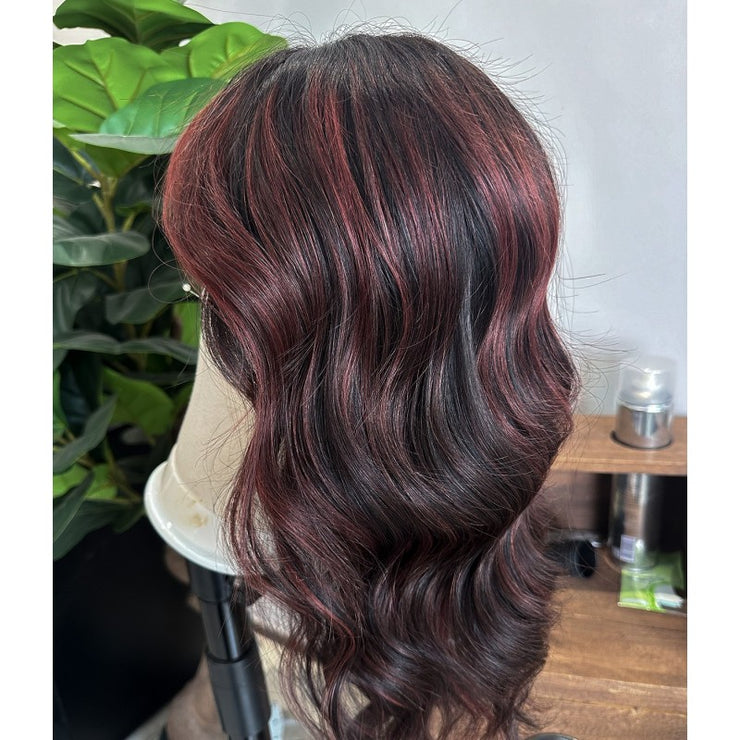 Balayage Remy Human Hair Lace Front Wig/ Black Red